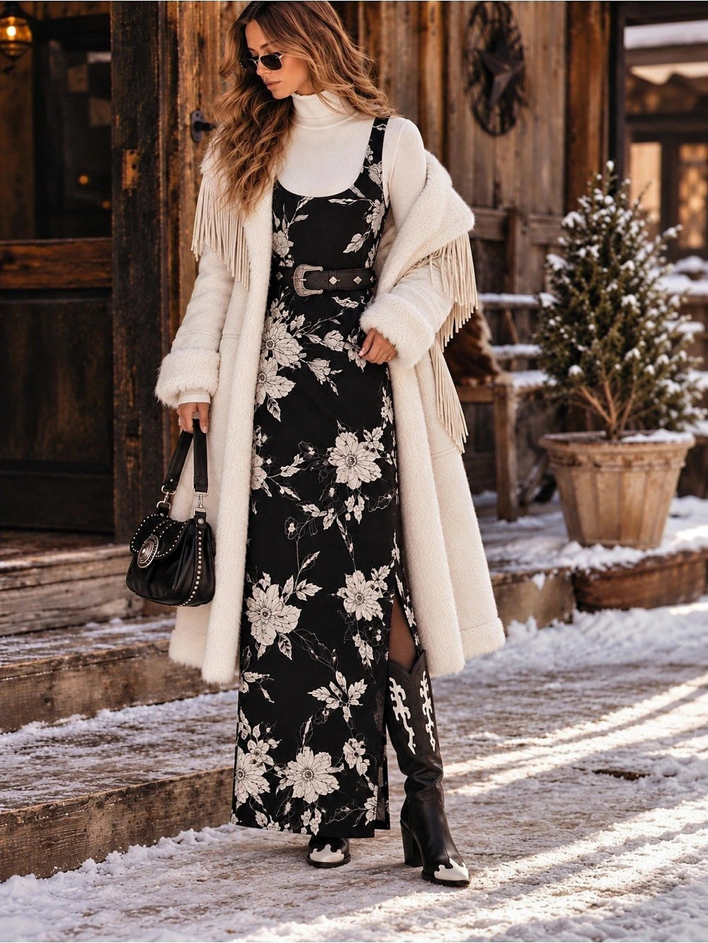 A New Day Target Black & White Floral Maxi Dress Size M